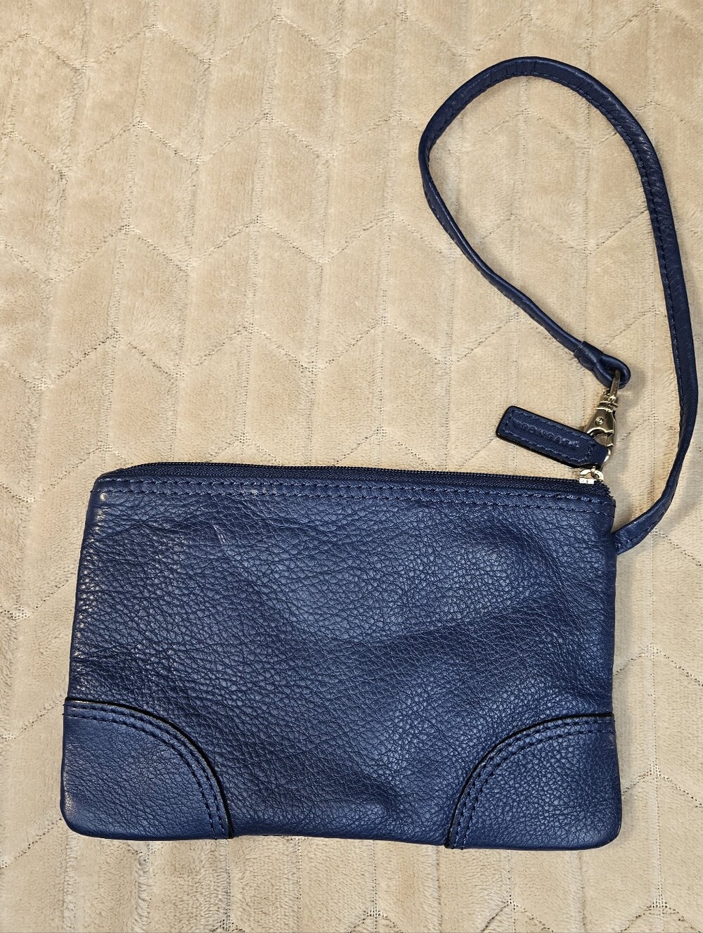 Levenger Navy Blue Pebbled Leather Wristlet